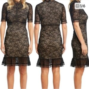 Bardot Black Lace Midi Dress with Nude Lining